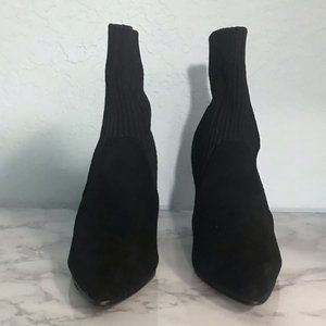 Black High-heeled Sock Boots - Size 7